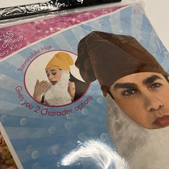 Disney Princess Sleepy Bashful Dwarf Costume Reversible Hat Beard Dopey Doc Lot - Picture 9 of 16